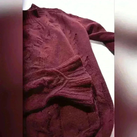 THEYSKENS THEORY Red Burgundy Wool Distressed Bell Sleeve 3/4 Length Dress - Picture 5 of 10